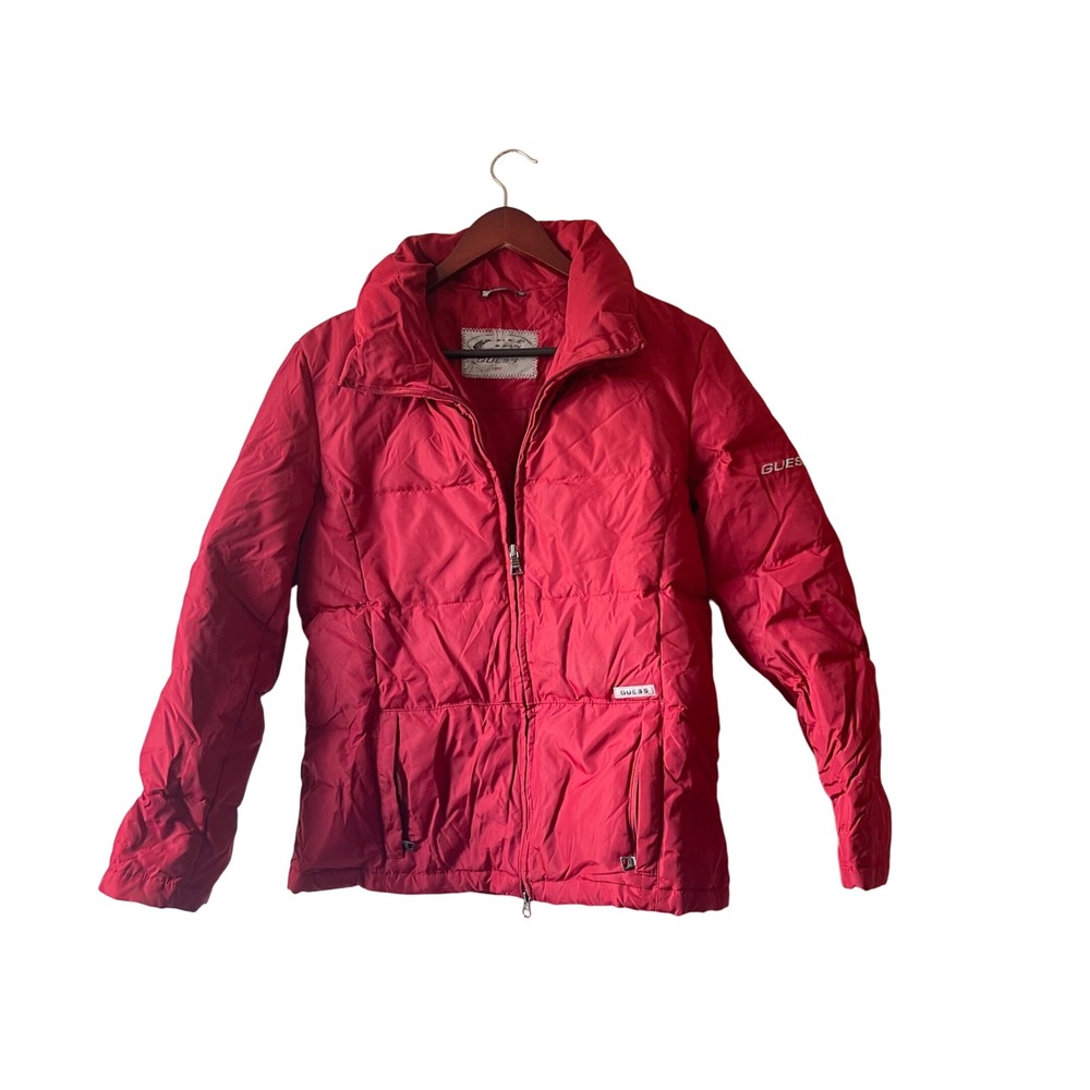 Vintage y2k‎ Guess Red Down Puffer Jacket Womens Warm Winter Coat size small